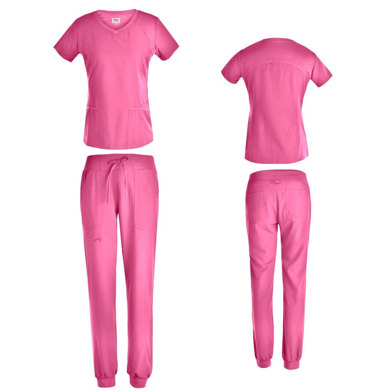 Beverly Hills Uniforms7 Pocket Medical Scrubs for Women Set V-Neck Top with Jogger Pants
