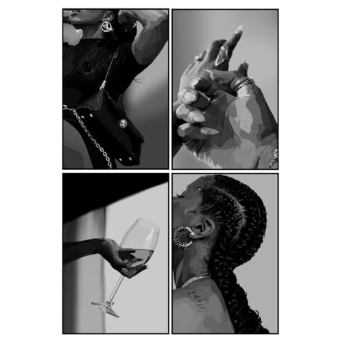 Smard ART Black Art Wall Decor - Set Of 4 Glam Pictures For Black Women, Black & White Beautiful Living Room/Bedroom & Bathroom Prints, Culture Love Decorations (Unframed) (18x24)