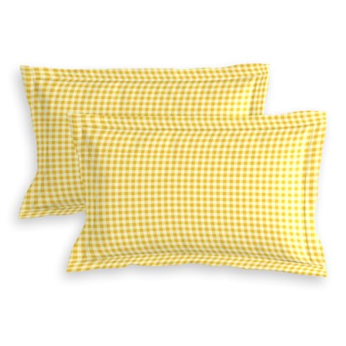 Image of MORADO Glace Cotton Flat Bedsheet for Double Bed with Zipper Pillow Covers, Soft Breathable Comfortable Bedding Sheet, Wrinkle Resistant Bed Cover for Bedroom Home Use 90x100 Inches,Yellow Check