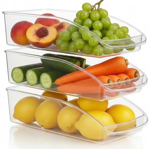 ZUNOVI Organizador Nevera, Juego de 3 | Cajas organizadoras para la cocina, despensa, armarios, encimeras y frigoríficos | Organizador Cocina Reutilizables y aptos para comida (TRANSPARENTE)