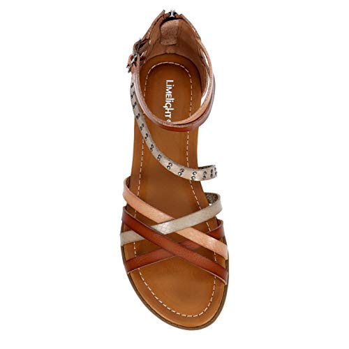 Limelight Vanya - Womens Open Toe Zip Up Gladiator Low Heel Ankle Strap Sandal Flat Brown, Size 11.0 Medium Width #TOP4