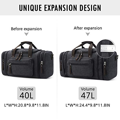Toupons Travel Duffel Bag for Men Canvas Overnight Weekend Bag (Black )
