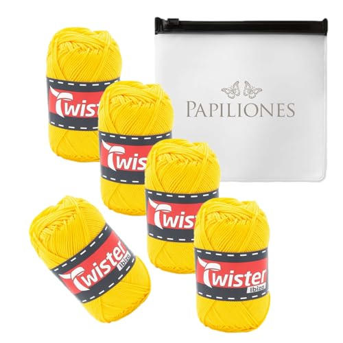 Handstrickgarn Häkelgarn Baumwollgarn Stricken Haekeln Basteln 5x50g Fb.25 gelb inkl.Zippbeutel