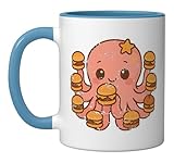 Octopus Burger Party Cartoon Ceramic Mug, Blue/White
