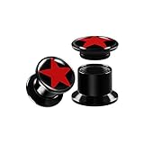 BIG GAUGES Pair of Internally Threaded Black Acrylic 0 g 8 mm Double Flared Red Star Piercing Jewelry Ear Lobe Stretcher Plug BG11283