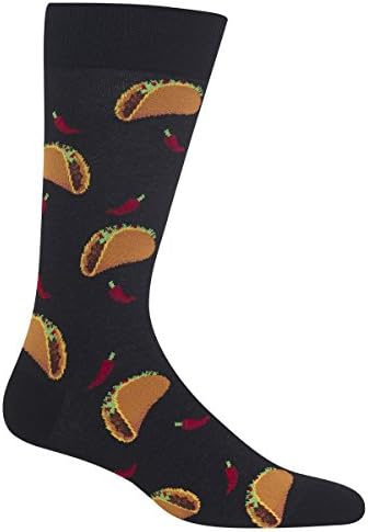 Hot Sox Men's Fun Food and Drink Crew 1 Pair Pack-Cool & Funny Novelty Fashion Socks, Tacos (Black), Shoe Size: 6-12