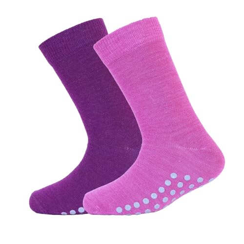 SAFA - Wool Grip Socks – Thin Non-Slip Wool Socks for Toddler - 2 Pairs (US, Numeric, 23, 26, Cherry)