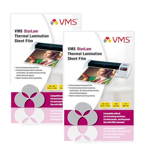 Image of VMS Starlam Thermal Lamination Pouch 65x95mm 125 Micron - Pack of 2 (200 Sheets) for Id Card