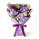 Sen Flora Forever Flowers Bouquets, 3-Piece Preserved Purple Roses Mixed Bouquet, Real Eternal Flowers for Delivery Prime, Long Lasting Flower Birthday Gifts for Her