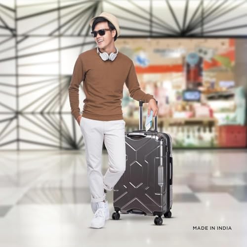 Image of Awenger 66 cm Check-in Polycarbonate Trolley Bag for Travel | Hard Shell 8 Spinner Wheels | Lightweight Luggage | 360 Spinner | Water Repellent | Grey Suitcase for Men & Women