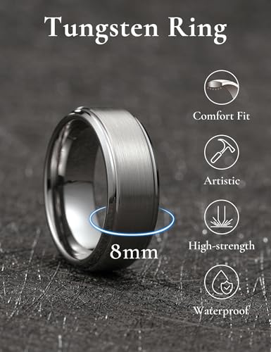 Image of King Will Classic Tungsten Wedding Band for Men, 6 /7 /8 /9 /10mm Widths, Polished Finish Step Edge Matte Rings Comfort Fit