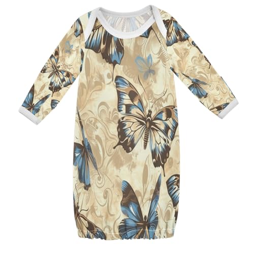 senya Nightdress Sleeper Gown Long Sleeve Nightgown Pajamas Grey Blue Butterflys for 3-12 Months