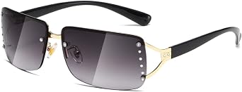 kimorn Rectangle Sunglasses for man woman, Rimless Frame UV400 | 90s Trendy, Lightweight, Retro Street Style, Travel and Daily Wear