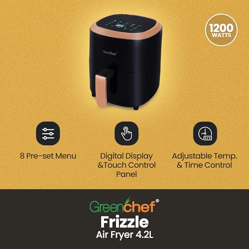 Greenchef Digital Air Fryer Frizzle with Touch Panel, uses up to 90% less fat, 8 Pre-set Menu, 1200W, 4.2 Liter (Black), Large - Image 6