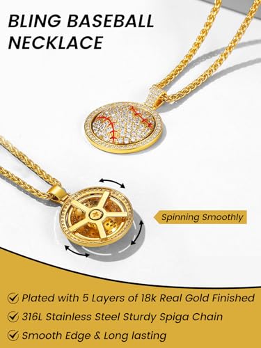 KeyStyle Bling Sports Necklace for Men Teen, Spinner Pendant for Athletes (Baseball Soccer Basketball Football Pendant)3