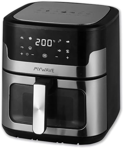 My Wave - Freidora de Aire con Ventana - Ideal para Cocinar Sin Aceite - Freidora con Capacidad de 8 L - Incluye 7 Programas para Diferentes Alimentos - Alcanza 360 ºC - Con Control Digital