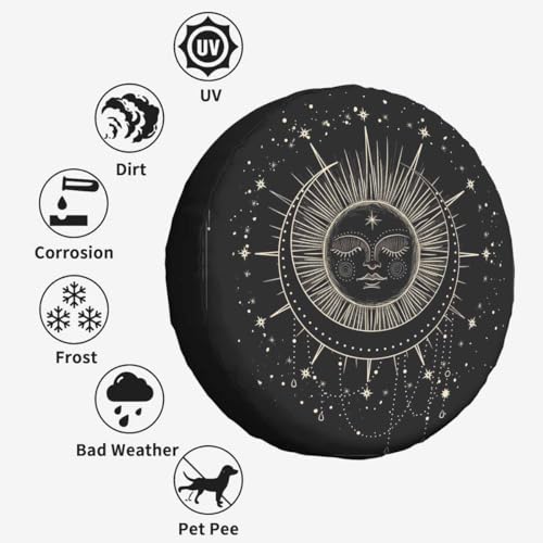 Image of Sun and Moon Spare Tire Cover 15 inch Wheel Beautiful Sleeping Face Bright Stars Protectors Weatherproof Universal for Trailer Tire Cover Rv SUV Truck Camper Travel Trailer