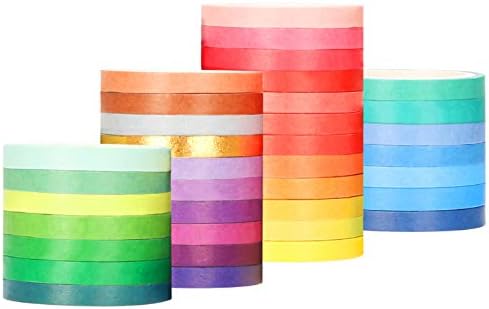 [36 Rolls] 0.5cm/ 0.2 inch Wide 10 feet Long Colorful Washi Tapes Assorted Pure Colors, DIY Planner Craft Tape Paper Decor Scrapbooking Sticker Masking Paper Decoration, Gift Wrapping