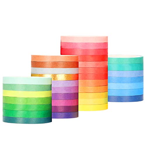 [36 Rolls] 0.5Cm/ 0.2 Inch Wide 10 Feet Long Colorful Washi Tapes Assorted Pure Colors, Diy Planner Craft Tape Paper Decor Scrapbooking Sticker Masking Paper Decoration, Gift Wrapping #TOP3
