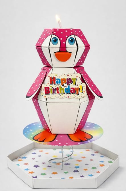 Image of Homebakers Mart Penguin Theme Pop-Up Candle Birthday Explosion Box | Creative Kids Birthday Decoration Box (Pink)