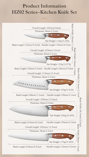 HEZHEN Kitchen Knife Set of 5 Pcs, German Stainless Steel Chef Knife for Professional Chefs and Home Cooking, Ultra Sharp Chef Knife Set - Image 9