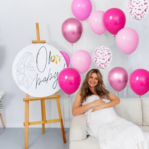 Image of 68Pcs Pink Balloons Kit 12 Inch Metallic Pink Balloon, Pink Confetti Balloon and Baby Pink Party Balloons with Ribbons for Birthday, Wedding, Baby Shower, Graduation Decorations.