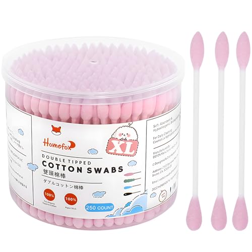 Image of XL Pink Thick Cotton Swabs Pointed Precision - 250 Count Extra Large - Pointy Organic Cotton Buds Double Side Tightly Wrapped Cotton Tips Paper Stick Cruelty-Free, XL Pointy & Round Pink