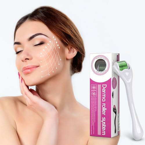 Derma Roller Beard Roller 540, Titanium Micro Needling Roller Microneedle Roller for Men Women Home Use 0.25mm (White handle+ Green Roller)