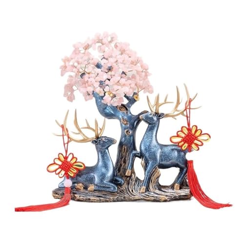 Borddekoration Crystal Fortune Tree Decoration, med Deer Living Room Entryway vinkylare prydnad Tur(Pink)