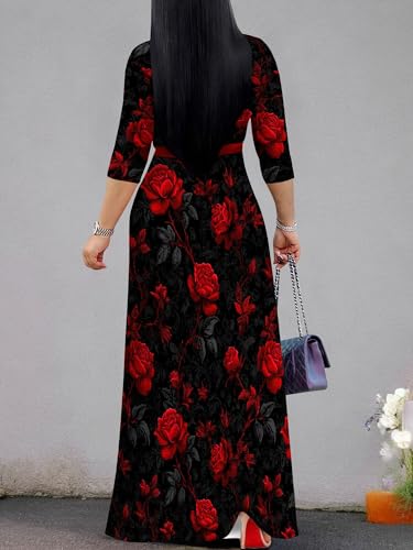 Image of PinkPatty Women's Long Sleeve Maxi Dress Plus Size Trendy Wedding Guest Dress with Pockets&Belt