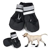 REESTBOO Dog Boots, 4 Pcs Waterproof Dog Shoes Pet Rain Boots with Reflective Straps & Anti-Slip Soles, Doggie Paw Protectors Pet Running Shoes for Outdoor Indoor Wearing (Black, M)