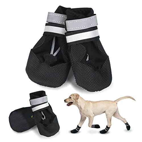 REESTBOO Hundeschuhe, 4er-Set rutschfeste Hundepfotenschutz Hundestiefel Pfotenschutz mit Reflektierendem Riemen, Klettverschluss, Haustierschuhe Hundeschnee Stiefel für große Hunde, Schwarz (XL) Cover