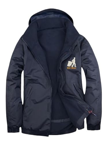 Custom Embroidered Outdoor Jacket with Bin Man Logo, Custom Workwear Uniform with Text, Unisex Outdoor Jacket Navy