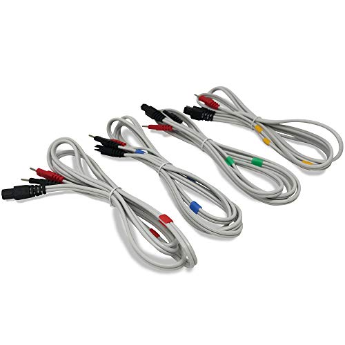 Image of Discount TENS Brand - Lead Wires Compatible with Compex, 2mm Pin, 4 Pack | Molded strain-relief sleeves, durable flexible insulated cable resists kinking and breakage, connects 2 electrodes per wire