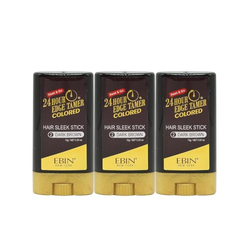 EBIN NEW YORK 24 Hour Coloured Sleek Stick, Dark Brown, 3pack (15g Each) - Covers Grey Roots, No Flaking, No Residue, Strong Hold for All Hair Types
