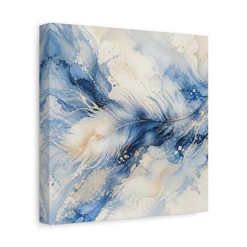 Tableau plume bleue et or pour habiller un espace vide au-dessus d'un meuble