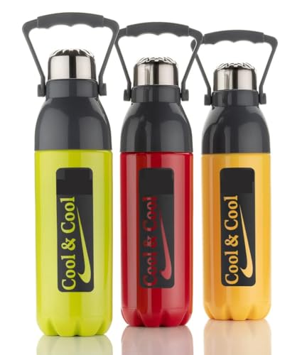 Image of Double Wall Insulated Water Bottle with Handle Large Hot Cold Flask for Gym Sports Travel Office Assorted Colors Leak Proof Plastic Stainless Steel Drink Travel Mug (2000 Millilitres)