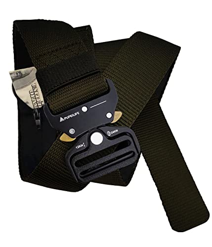 Belt with Hidden Money Bag Belt - 135cm Nylon Tactical Style with Zipper Pocket Suit For Waist Below 46 Inches - Black