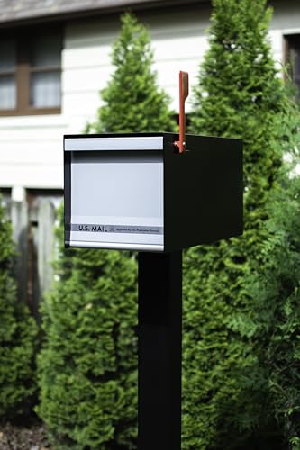 Image of Architectural Mailboxes MailMax Post Mount Mailbox, Black, Large | Modern galvanized steel and aluminum build with rust-resistant powder-coat finish and a magnetic door closure. USPS approved.
