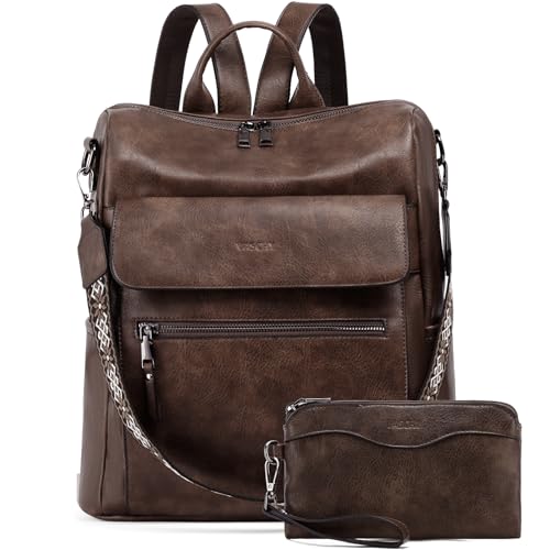 Sac a dos femme VASCHY grand format en cuir PU élégant avec une pochette assortie pour le quotidien