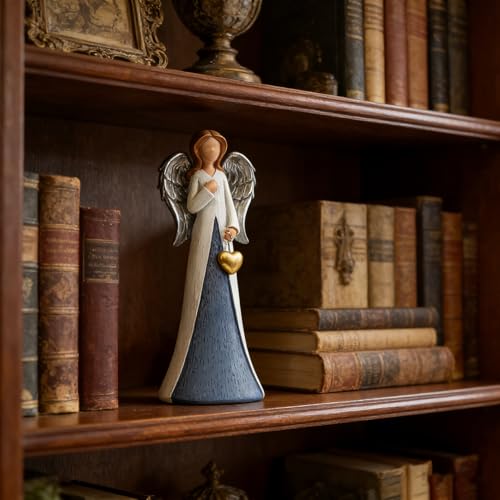 Estatua de Ángel con Alas Plateadas y Túnica Azul - Resina Pintada miniatura 4