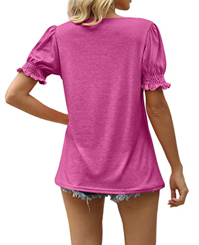 Mother's Day T Shirts For Women V Neck Short Sleeve Trendy Soft Tops Deep Pink M #TOP3