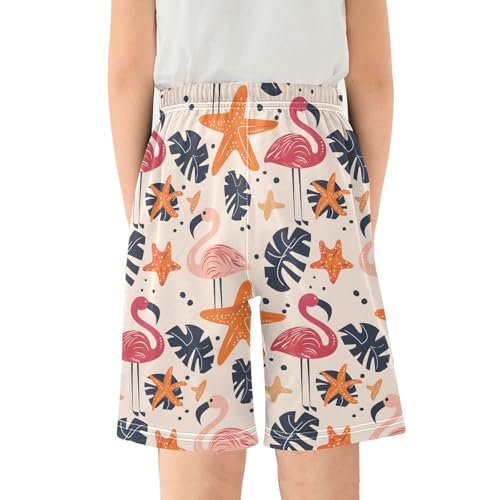 Starfish and Flamingo Sleep Shorts Summer Pajama Shorts Elastic Waist Sleep Bottoms with Pockets 6-14 Years2