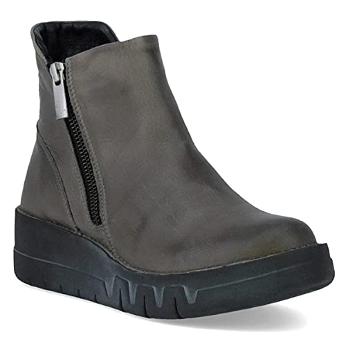 Miz Mooz Lass Women's Chunky Platform Boots with Side Zipper - Platform Boots for Women - Ankle Boot - Bootie with Platform Heeled Shoes (Graphite - 39EU)
