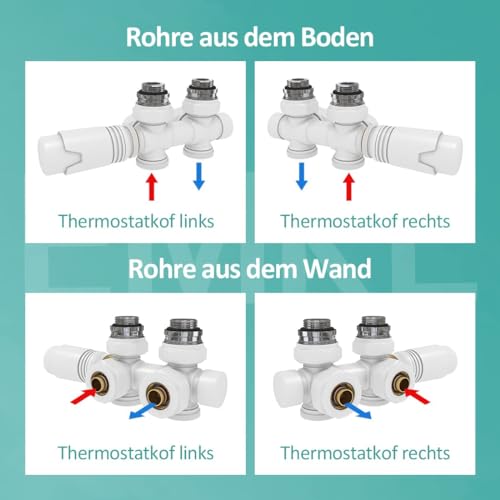 Robinet de radiateur multibloc EMKE blanc finition haute qualité d'angle et droit - 4