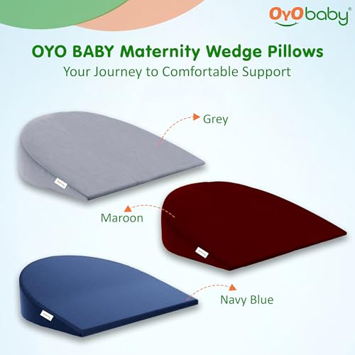 Image of OYO BABY Memory Foam Pregnancy Wedge Pillow - Grey | Ergonomic Belly, Back & Hip Support for Expecting Moms | Comfortable Side|Sleeper Maternity Pillow