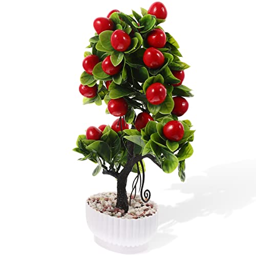 Happyyami Artificial Outdoor Plants Artificial Fruit Potted Mini Faux Fruit Tree Fake Bonsai Plastic Plant Potted Fake Green Plant for Shelf Home Table Centerpiece Home Decoration Lemon Tree