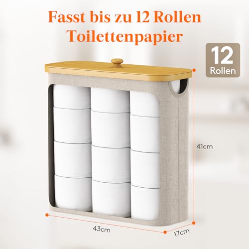 Lifewit Toilettenpapier Aufbewahrungskorb, Bambus Badezimmer Organizer, Klopapier Aufbewahrungsschrank für Enge Räume, Toilet Paper Behälter mit Deckel, 30L, Beige 3