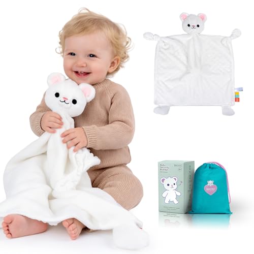 Image of Baby Security Blanket, Soft Lovey Unisex Snuggle Toy Stuffed Animal, Square Sensory Lovie, Newborn Essentials Gift for Boys and Girls (Hecceibear)