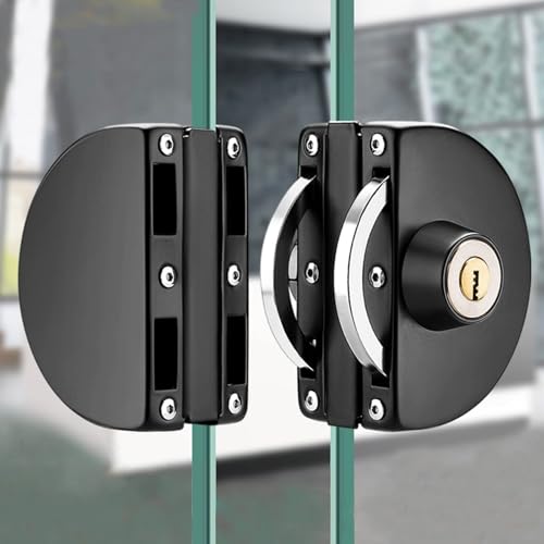 Glass Door Lock with Stainless Steel Double Bolts Swing Push Double Sliding Door Lock Access Office Door Lock Security with 3 Keys Fits on 0.39 to 0.47 inch Thickness Glass (Black)